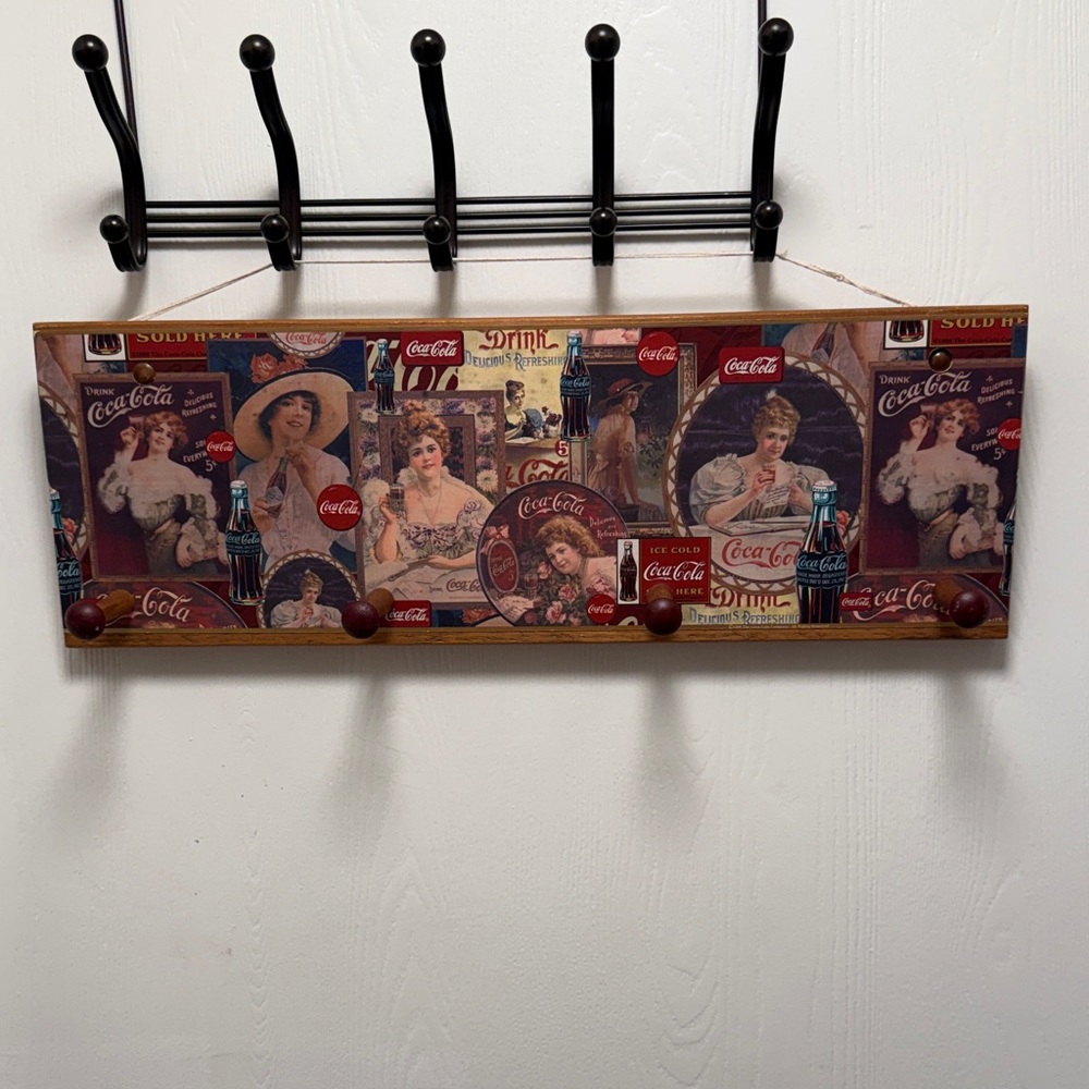 Coca Cola Retro Wall Hook with Red and Brown Accents - Picture 2 of 9